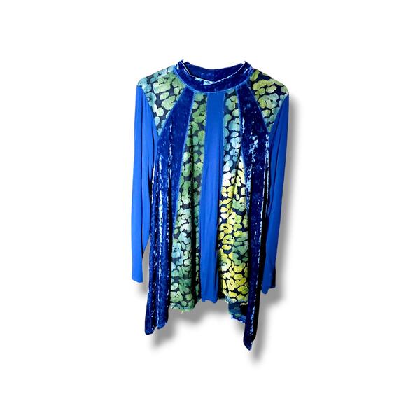 LOGO Lavish by Lori Goldstein Women's Blue Rayon Velvet Blouse Top Size Large - Picture 1 of 5